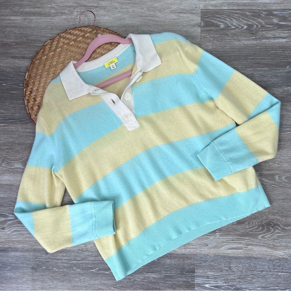 J. Crew 100% cashmere striped rugby sweater women’s size medium - Picture 2 of 8